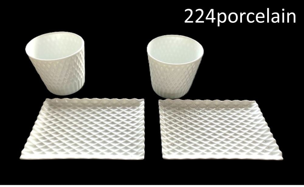 
                  【セット】ダイヤ彫　銘々皿2枚・ロックカップ2個【224porcelain】
                