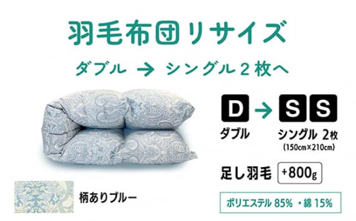 No.139-02 【柄ありブルー】ダブル1枚→シングル2枚リサイズ/ポリエステル混綿 ／ 寝具 布団 ふんわり ふっくら 個別管理 東京都