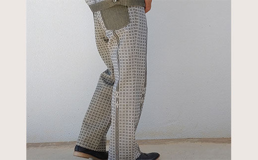 AZ-67 みんさー織 総手織りパンツ（楕円ヒチガーラ  グレイッシュ）LLサイズ