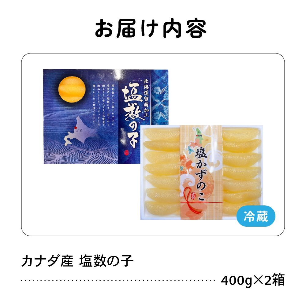 カナダ産　塩数の子400g×2箱　お正月に欠かせない、幸福の１品　プチプチ弾ける、祝いの味わい　北海道　ごはんのお供　おかず　珍味　おせち　魚卵 R021-013_イメージ2