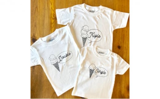 3人兄弟姉妹でおそろい/アイスクリーム Sigle×Double×Triple プリント/ Tシャツ3枚組ギフトセット【出産祝い・誕生日・ギフト・プレゼント】（80cm×120cm×140cm） [№5875-7199]0652
