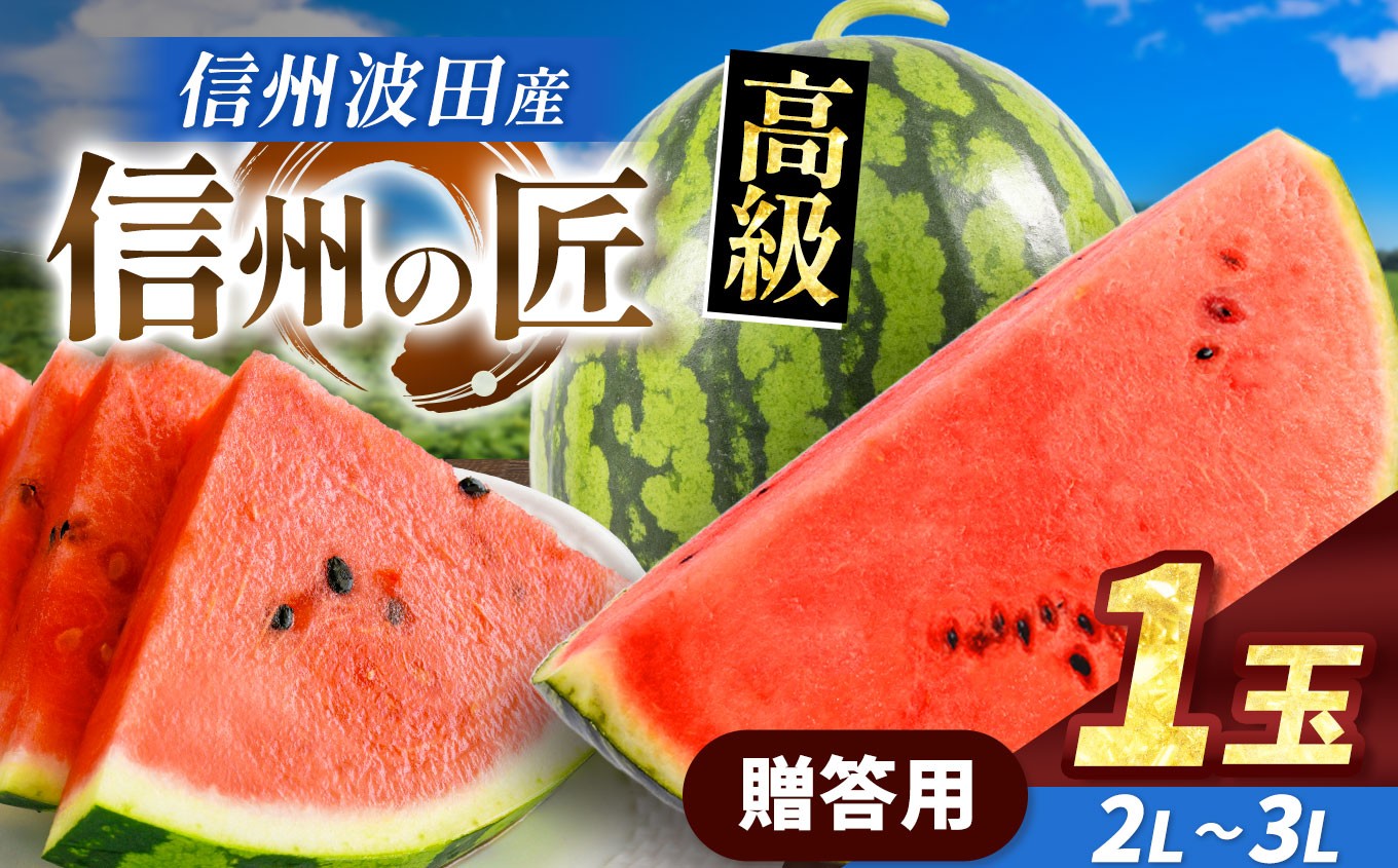 
            【先行予約】信州波田産 高級スイカ！信州の匠【贈答】2L～3Lサイズ 1玉｜ふるさと納税 長野県 信州 松本 果物 フルーツ すいか スイカ 西瓜 新鮮 大きい 特別 贈答 季節限定 甘い くだもの ふるーつ
          