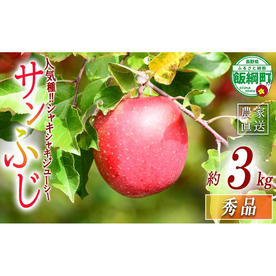 ＼農家応援企画 りんご／ サンふじ 3kg 秀 秀品 長野県 飯綱町産 令和8年度収穫分 【 リンゴ 林檎 ふじ 信州 長野 秀品 】 2026年11月下旬から2027年1月上旬頃までお申込み順に発送予定 沖縄および離島への配送不可 長野県 飯綱町 [1285]