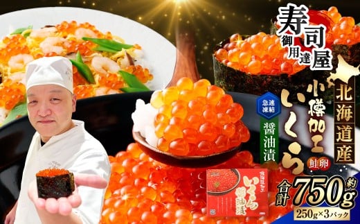 北海道加工 いくら醤油漬 計約750g （約250g×3パック） いくら醤油漬け いくら イクラ 醤油漬 醤油漬け 冷凍
