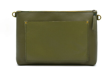 益子の革工房maharoのショルダーポーチ　ワイド（L）オリーブグリーン｜栃木県 益子町 ふるさと納税 ショルダーポーチ ワイド 牛革 手作り（AX110-4）