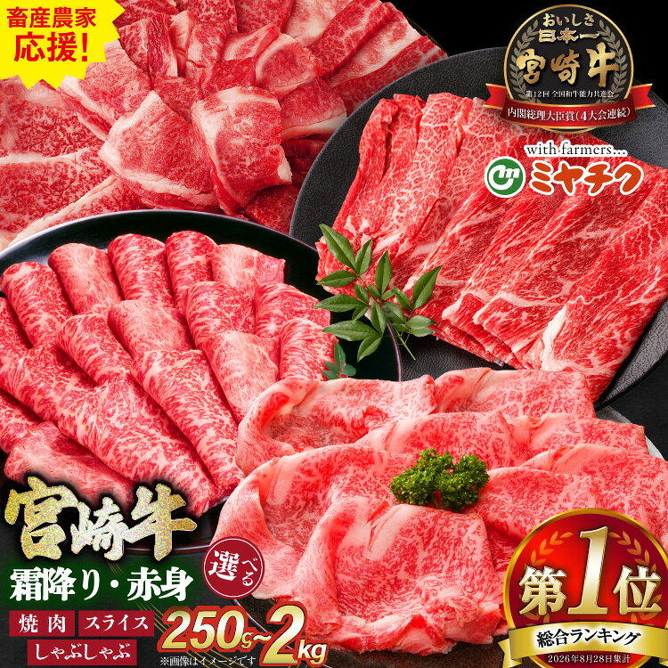 【ふるさと納税】総合1位獲得！【畜産農家応援】 牛肉 宮崎牛 選べる 用途 部位 内容量 250g〜2kg [ミヤチク 宮崎県 日向市 452061226] 焼肉 すき焼き しゃぶしゃぶ モモ バラ 肩ロース 赤身 セット 冷凍 小分け 250g 500g 1kg 2kg 和牛 ふるさと納税 牛 10営業日以内発送