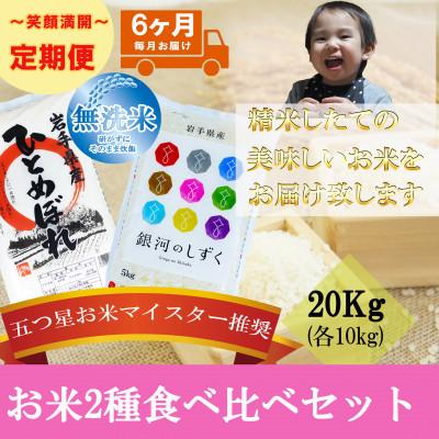 ふるさと納税 盛岡市 【毎月定期便】無洗米 2種食べ比べ 各10kg全6回