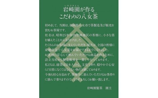 八女茶100％ まろやか濃い味「マイルド深むし特上煎茶」100g×6袋＜岩崎園製茶＞ 八女茶 煎茶 深むし茶 緑茶 産地直送 無添加 無着色 特上 おもてなし