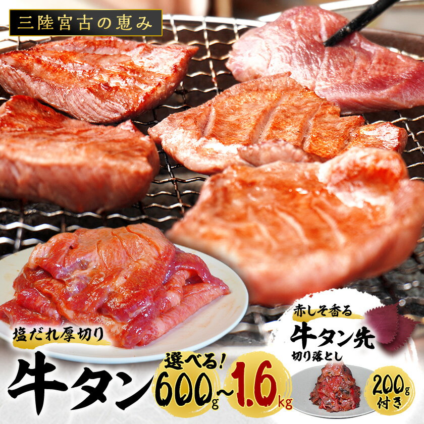【ふるさと納税】＼レビューキャンペーン／_宮古の厚切り塩だれ牛タン(600g/1kg/1.6kg)＋宮古の赤しそ香る牛タン先切り落とし200g_ 牛タン たん 牛肉 牛たん 肉 厚切り 切り落とし 人気 おすすめ 焼肉 美味しい お肉 焼肉 送料無料【配送不可地域：離島】【G1467209】
