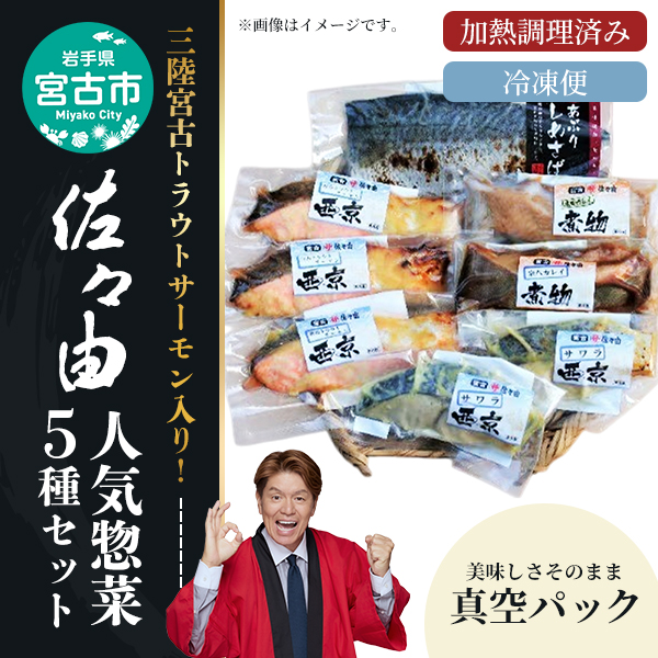 三陸宮古トラウトサーモン入り【加熱調理済み惣菜5種セット】岩手県宮古市 海の幸 旬の魚 ギフト お歳暮 お祝い 贈答品 真空包装 小分け 冷凍便
