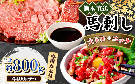 
                  熊本直送　馬刺し　大トロ400g+ユッケ400g　合計800g(美里町)_熊本 美里町 馬刺し 大トロ ユッケ 直送 人気 美味しい【1383859】
                