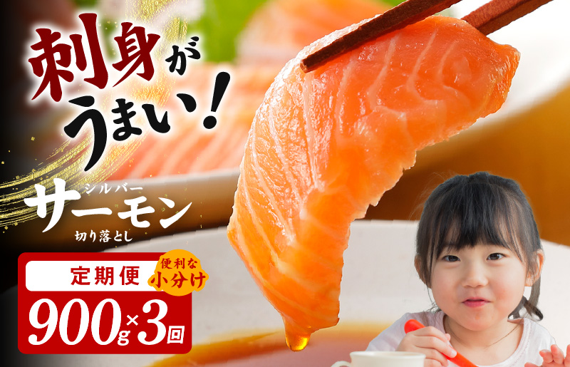 サーモン 切り落とし 定期便 900g×全3回【毎月配送 便利な小分け 300g×3P 訳あり サイズ不揃い 小分け 海鮮丼 人気 オススメ 小分け 冷凍 簡単調理 一人暮らし 東洋冷蔵 大阪 泉佐野 大阪府 泉佐野市】