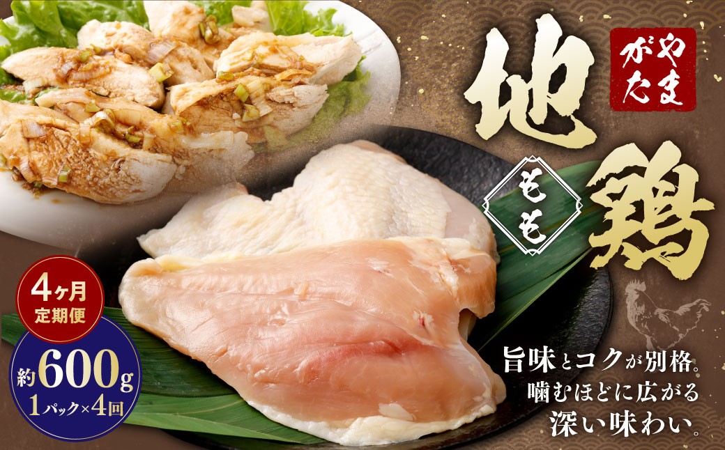 
            【4ヶ月定期便】 やまがた地鶏 もも 約600g 4回 計2.4kg 地鶏 モモ肉 国産 お取り寄せ
          
