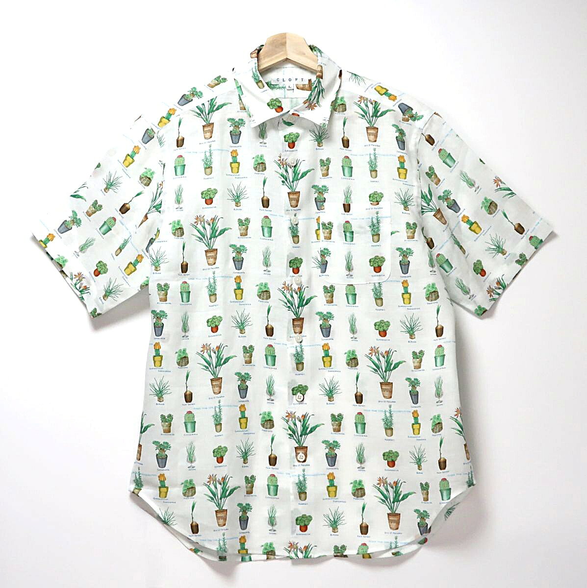 【ふるさと納税】CLOFT 麻100％半袖オリジナルプリントシャツ”サボテン多肉植物柄”（C/＃11 ホワイト） M 新宿区 シャツ カジュアル オリジナル 柄 上質 こだわり プレゼント 半袖 夏服 0139-029-S07-1