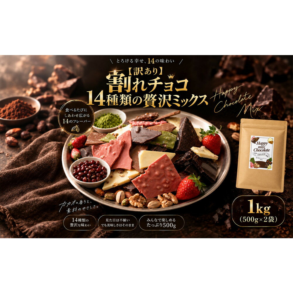 【ふるさと納税】【訳あり】割れチョコ 14種類の贅沢ミックス 1kg(500g×2袋)詰合せ 福袋 ご褒美