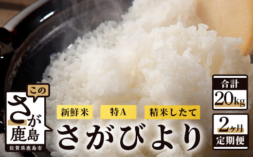 
D-103【新鮮米】佐賀県鹿島市産さがびより 白米１０kg定期便（２か月お届け）
