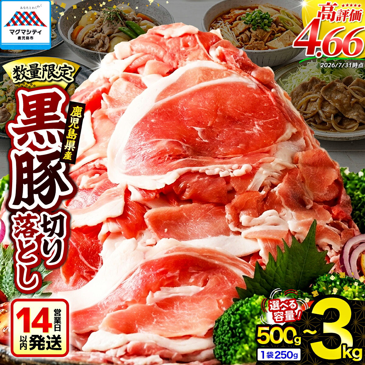 【ふるさと納税】【生産者おすすめ】【14営業日以内に発送】＜容量選べる＞ 鹿児島県産 黒豚 切り落とし 500g 〜 3kg 数量 限定 肉 豚肉 切落し スライス 小分け 大容量 ボリューム パック 袋 冷凍 ミヤタ 鹿児島 おすすめ ランキング プレゼント ギフト