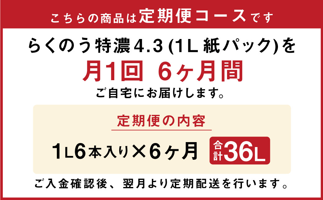 【6か月定期便】らくのう 特濃 4.3 1000ml 6本入り