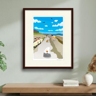 ふるさと納税 茅ヶ崎市 湘南・茅ヶ崎で描く、海を感じるイラストアート『ジークレーアートフレーム　SL-12』(大:四つ切)