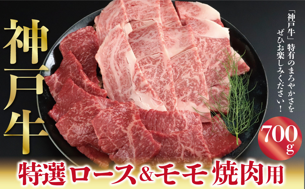 
            神戸牛 特選ロース＆モモ 焼肉用 700g A4ランク以上 ロース 霜降り もも モモ 赤身 神戸牛 但馬牛 国産 和牛 黒毛和牛 焼肉
          