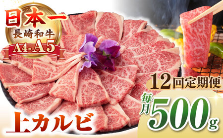 【全12回定期便】【A4〜A5ランク】長崎和牛 焼肉用 上カルビ 500g《壱岐市》【野中精肉店】 牛 牛肉 和牛 赤身 焼肉 焼肉用 カルビ BBQ バーベキュー ギフト 贈答用 冷凍配送 A4 A5[JGC038]