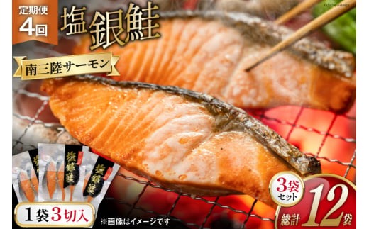 4回 定期便 鮭 切り身 塩銀鮭パック 3切 ×3袋 ×4回 総計12袋 [たみこの海パック 宮城県 南三陸町 m304amh560046] サーモン 銀鮭 塩銀鮭 シャケ 切身 さけ サケ 国産 小分け 個包装 冷凍