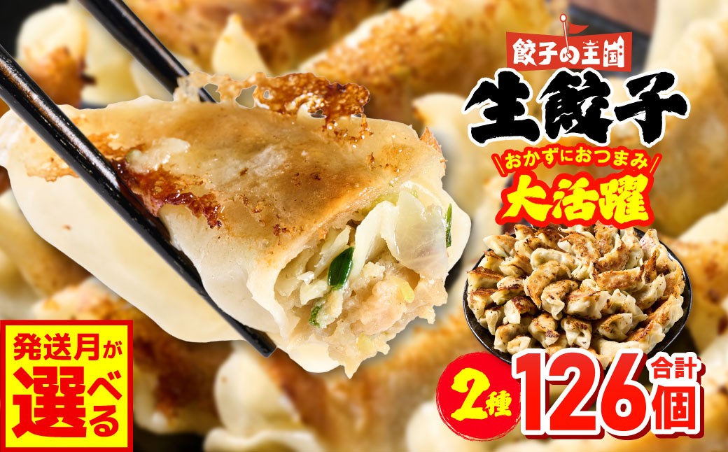 
            【選べる発送月】餃子の王国 人気生餃子 126個 2種類 黒豚生餃子30個/工場直売生餃子96個 餃子 セット 食べ比べ 詰合せ ギョウザ ぎょうざ 中華 ショウガ おかず 惣菜 国産 八代市東陽町の生姜を使用 熊本県 九州 冷凍
          