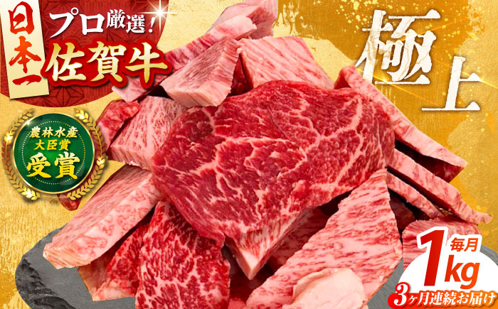 【全3回定期便】佐賀牛 焼肉 切り落とし 1kg 【田中畜産牛肉店】 佐賀牛 牛肉 精肉 肉 切り落とし [HBH151]