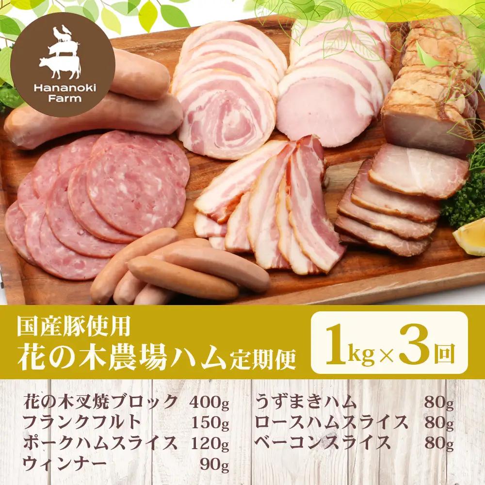 《全3回定期便》2ヶ月に１回お届け　 花の木農場【ハム詰め合わせセット】7種 計1,000g HK-18│定期便 ハム ベーコン クラフトハム 人気 南大隅町 第2花の木ファーム ノウフク ソーセージ