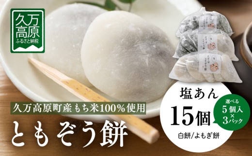 【白餅6個＋よもぎ餅9個】ともぞう餅【塩あん15個】5個入３パック 白餅 よもぎ餅 選べるセット｜愛媛県 久万高原町 手作り 餅 もち 塩あん よもぎ スイーツ 和菓子 正月 雑煮 ぜんざい きな粉餅 甘くない 昔ながらの味