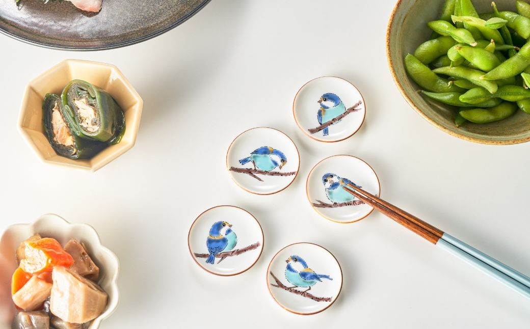 【愛らしい5枚】姫皿（はしおき）山雀 九谷焼 箸置き | 石川県 小松市 【打田平太郎商店】