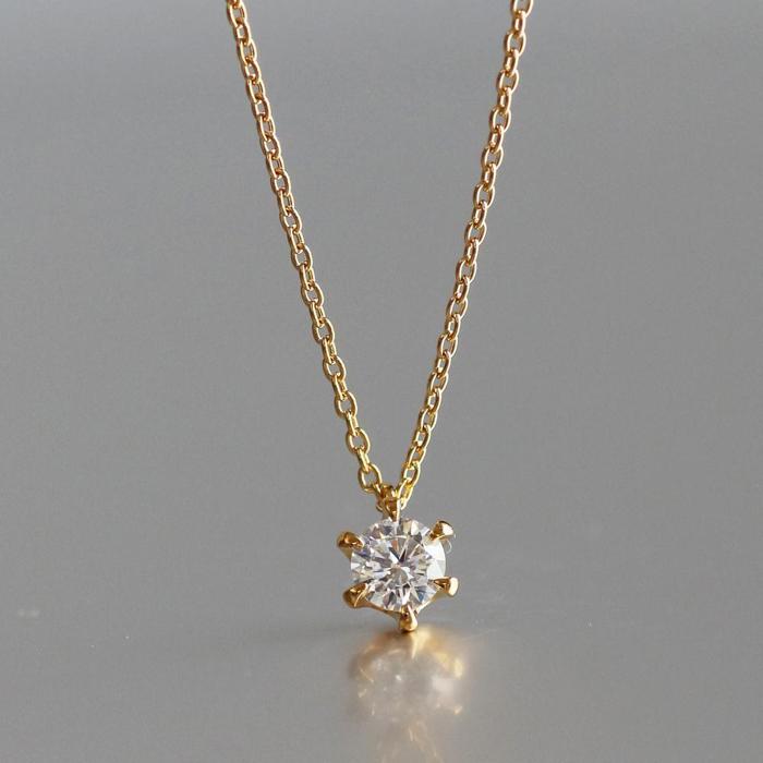 【ふるさと納税】サステナブルなジュエリーを ラボグロウンダイヤモンド K18 ネックレス 0.2ct 6本たて爪　LAB-K18-001