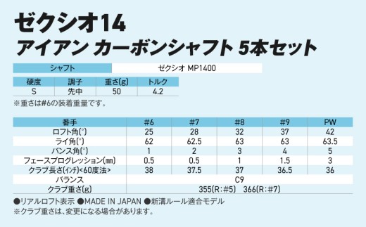 ゼクシオ 14 アイアン カーボンシャフト 5本セット【S】《2025年モデル》ゴルフボールセット_GW-C701-S _(都城市)ダンロップ ゼクシオ 14シリーズ 2025年モデル アイアン MP