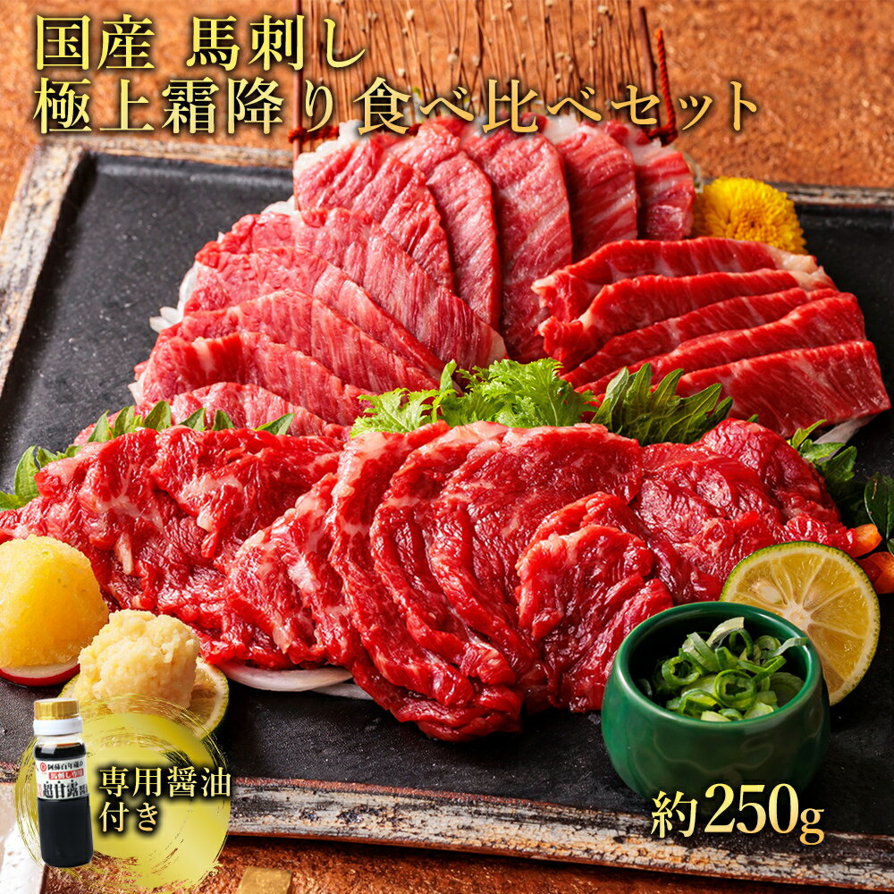【ふるさと納税】国産馬刺し極上霜降り 食べ比べセット 約250g 馬肉 馬刺 大トロ 中トロ 霜降り 専用醤油付き 馬肉 赤身 赤身肉 サシ 冷凍 お取り寄せ 熊本県 水上村