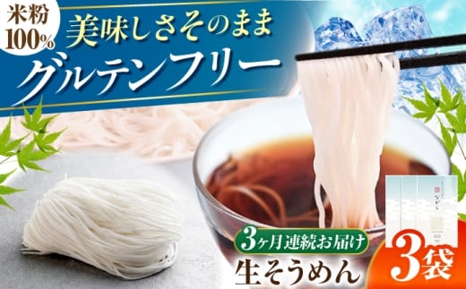 【3回定期便】　（【グルテンフリー】 細くてもしっかりコシ！ 米粉生そうめん グルテンフリー そうめん 米粉 岐阜市 / 小林生麺 [ANGM020]