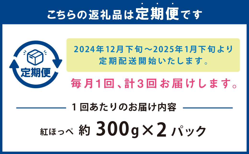 【3回定期便】寒蜜いちご 紅ほっぺ 2パック（約300g×2パック）×3回