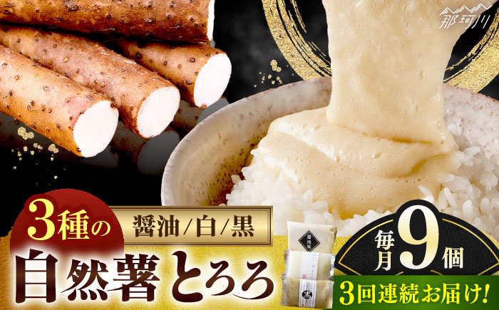 【全3回定期便】那珂川産 自然薯 自然薯 とろろ 味くらべセット 計9個（3種類×3個）＜自然薯王国＞那珂川市 [GAH012]