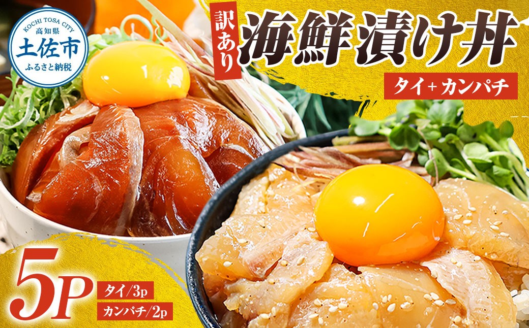 
                  【訳あり】海鮮漬け丼（タイ3P・カンパチ2P）セット 漬け丼 漬け 海鮮 醤油漬け お茶漬け 魚介 お取り寄せ 訳あり 高知県 土佐市【企業組合宇佐もん工房】[BQAB026]
                