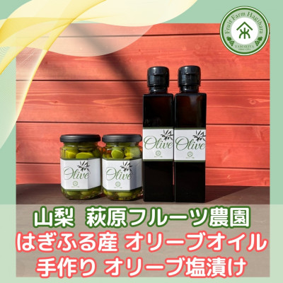 
            山梨 はぎふる　≪自社農園産≫手摘みオリーブオイル と ≪自家製≫オリーブ塩漬け　各2本セット【1486152】
          