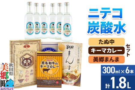 ニテコ炭酸水6本とたぬ中・キーマカレー・美郷まんまのセット 炭酸飲料 カレー キーマカレー レトルト 中華麺 まぜごはん