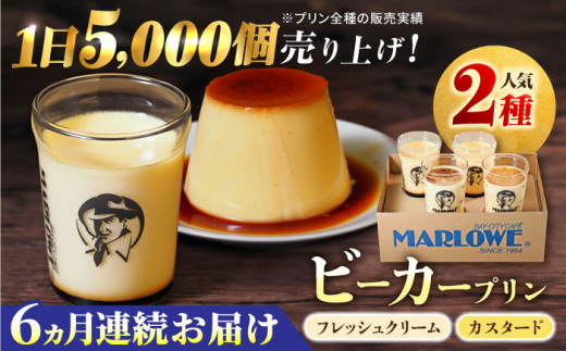 【全6回定期便】葉山ビーカープリン　北海道 フレッシュクリームプリン（180g）とカスタードプリン（180g）×2個セット プリン ぷりん スイーツ デザート ギフト 焼きプリン マーロウ 人気 詰め合わせ セット お菓子 贈り物 贅沢 人気 ご褒美 洋菓子 おかし ビーカープリン【マーロウ】 [AKAF057]