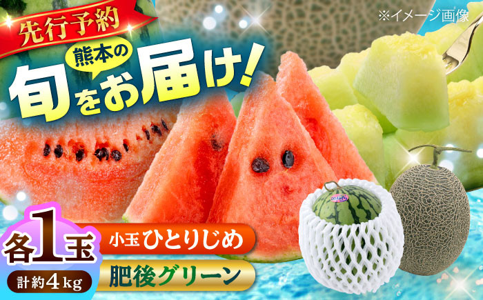 
            【先行予約】【数量限定】 肥後グリーン メロン 1玉(2kg) ＆ 小玉 すいか 1玉(2kg) ひとりじめ 計4kg【合同会社 福福堂】 [AYAC016]
          