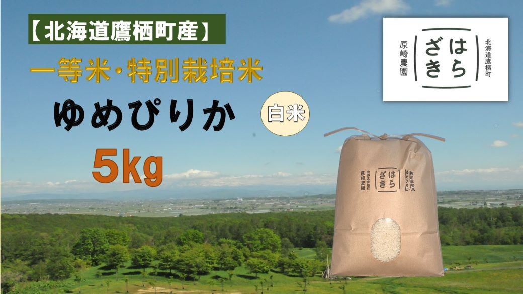 
                  【令和7年産】一等米・特別栽培米 5kg【ゆめぴりか白米】5kg×1袋（農薬7割減）北海道 鷹栖町 原崎農園
                