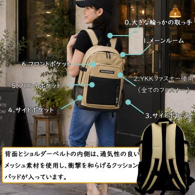 ふるさと納税 篠栗町 撥水、軽量、ポケット多数、ボックスロゴがお洒落な 10ポケット 24Lリュック サンドベージュ |  | 01
