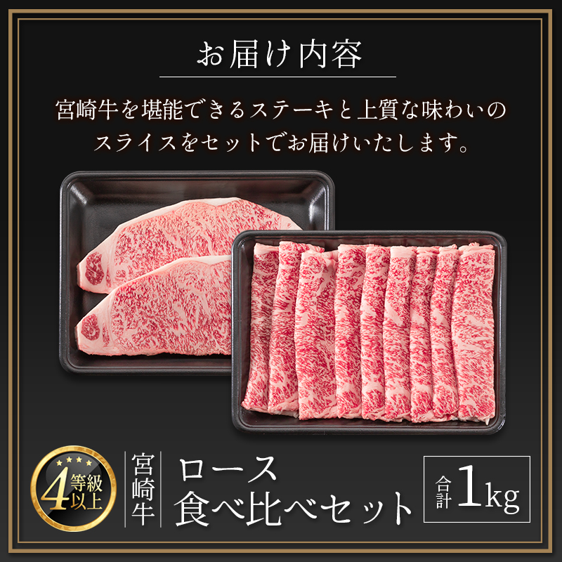 ＜肉質等級4等級＞宮崎牛 ロース 食べ比べ セット（合計1kg） 国産 肉 牛肉 ご飯 おかず お祝い ごちそう【E161-2502】_イメージ4