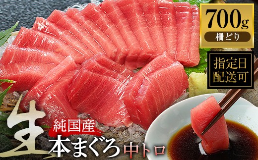 
【冷蔵・指定日着可】生本マグロ 中トロ 700g（柵どり）
