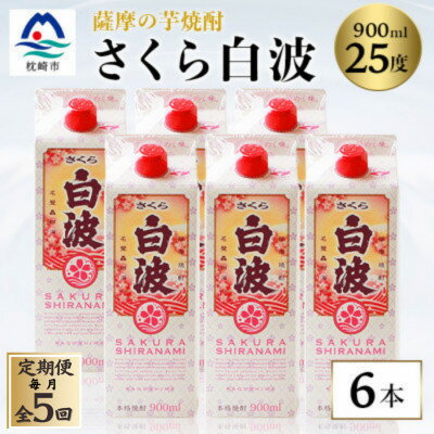 【ふるさと納税】【毎月定期便】【さくら白波】25度 900ml×6パックセット JJ10-0005 全5回【配送不可地域：離島】【4068419】