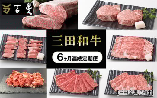 【6ヶ月連続定期便】三田産黒毛和牛 三田和牛　サーロインステーキ200g×4枚　ヒレステーキ150g×4　リブロースすきやき800g　特選焼肉800g　こまぎれ800g　しゃぶしゃぶ800g　和牛 牛肉 ブランド牛 肉 ギフト お祝い 兵庫県 三田市 [№5337-0382]