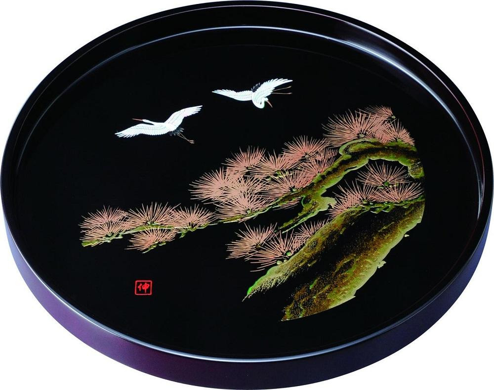
木製丸盆 30cm 溜 飛祥
