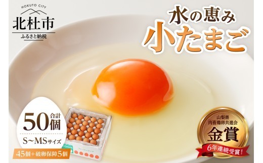 水の恵み小卵　たまご S～MS サイズ 小玉 卵 鶏卵 45個 水の恵み 小卵 破卵保証5個入り 小ぶり 濃厚 山梨県 北杜市産 ハイチック 明野農場